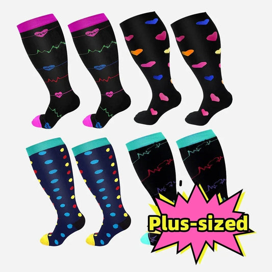 Plus-sized compression socks with bamboo fiber blend for breathability and comfort