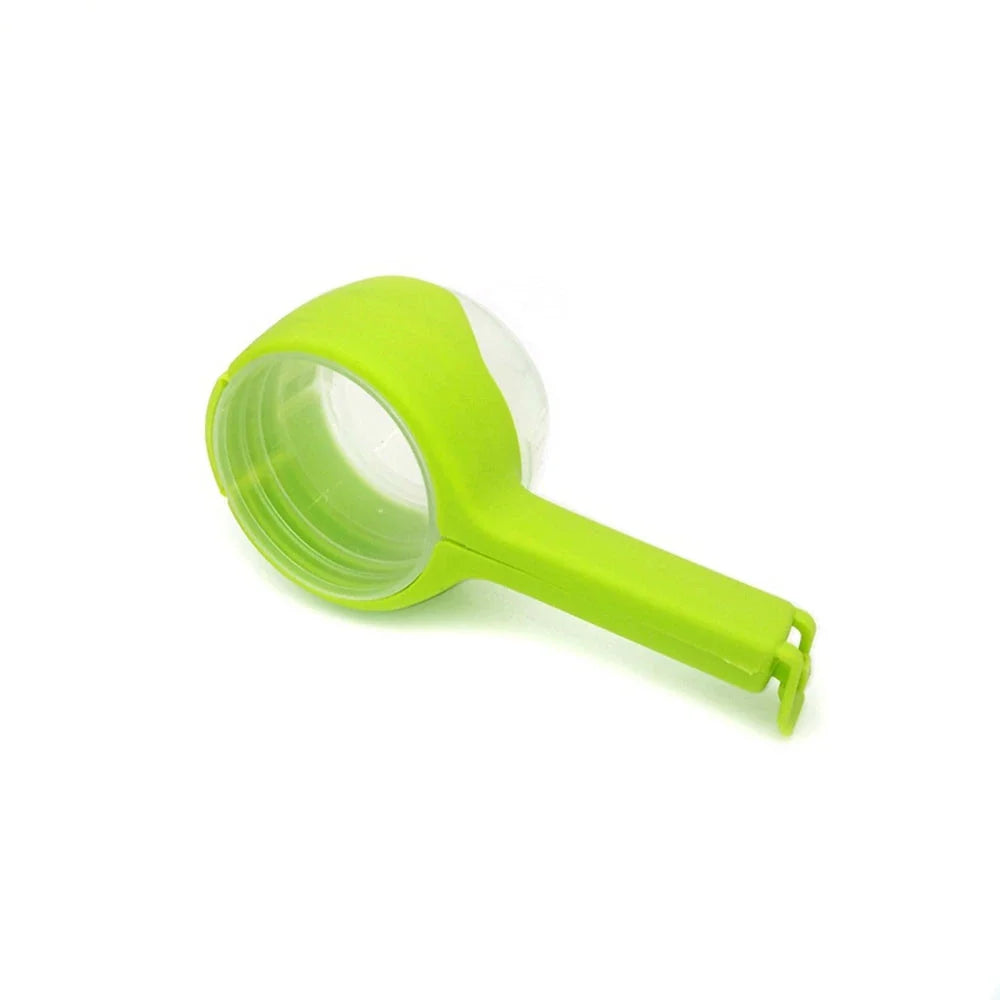 Premium food preservation clip with airtight seal and wide pouring spout to keep snacks fresh