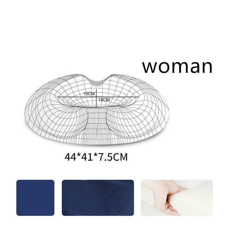 Premium memory foam seat cushion with tailored design for men and women, featuring breathable materials and a removable cover for easy cleaning.
