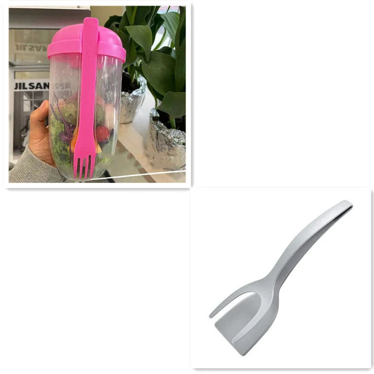 Bento food taper bowl set with fork and sauce cup lid in various colours