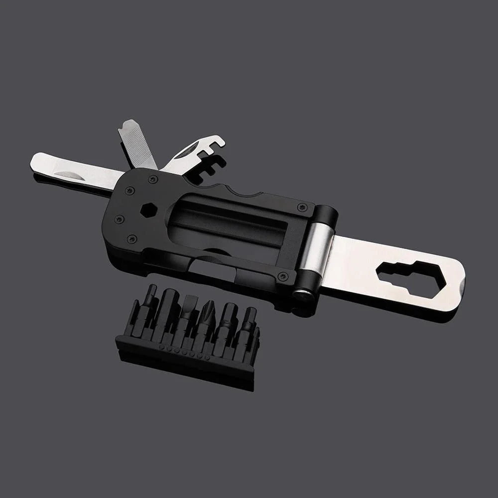 Premium multi-function bicycle repair tool set made of durable stainless steel with clamshell design and magnetic screwdriver sleeve