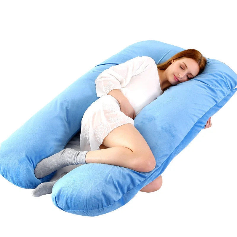 Premium U-shaped pregnancy pillow with soft cotton casing and polyester fiber filling for exceptional comfort and support