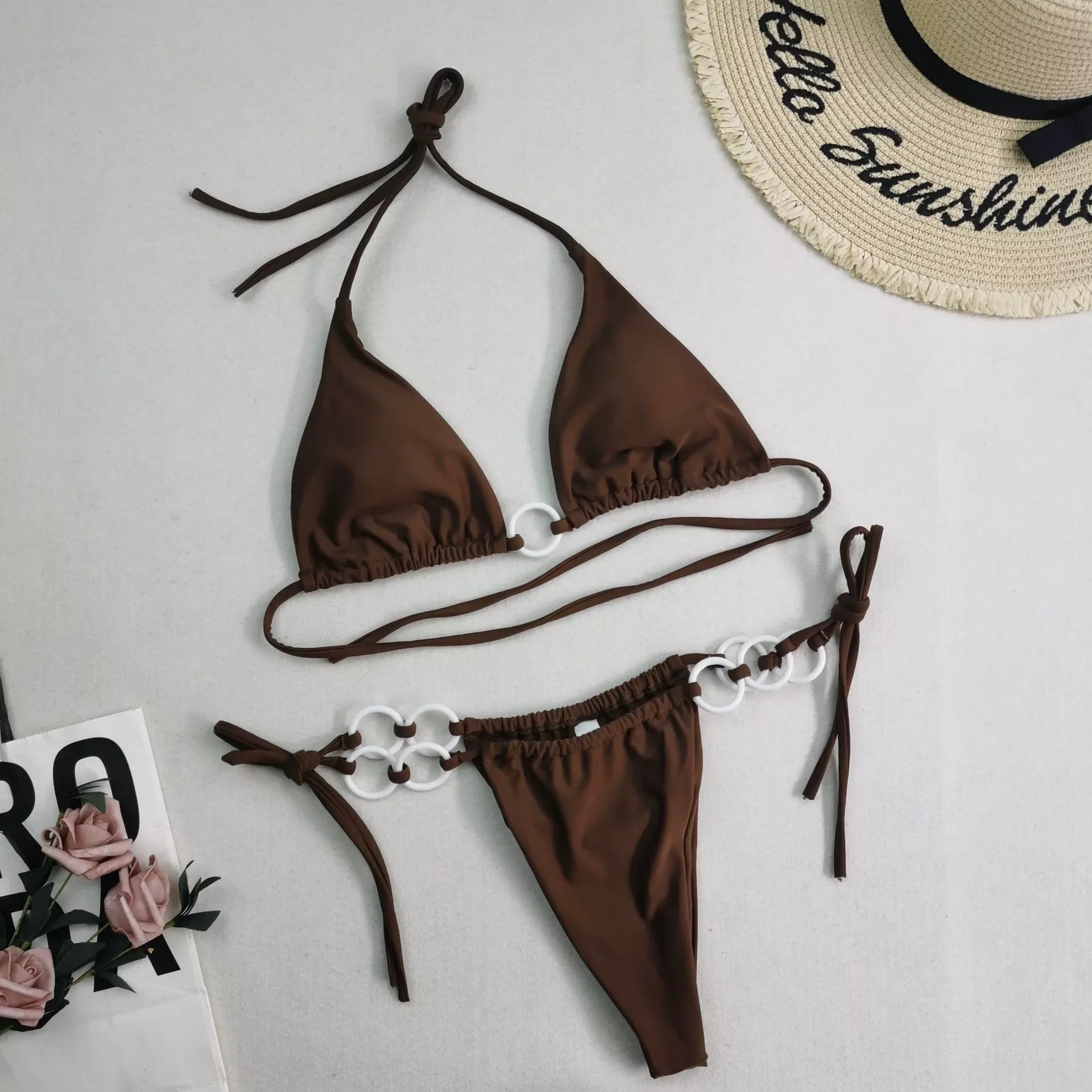 Women's split bikini with lace-up design in various colours