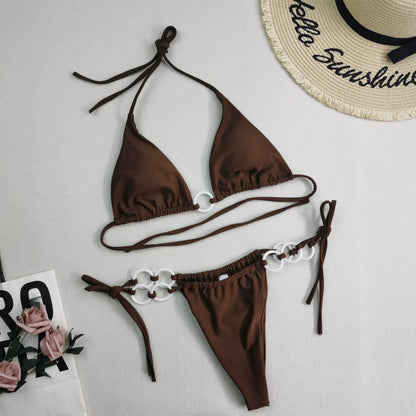 Women's split bikini with lace-up design in various colours