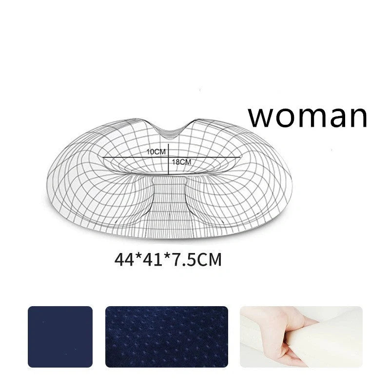 Premium memory foam seat cushion with tailored design for men and women, featuring breathable materials and a removable cover for easy cleaning.