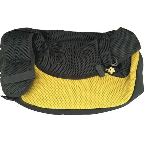 Premium soft pet sling carrier with padded mesh fabric and adjustable leather strap for hands-free convenience and pet comfort