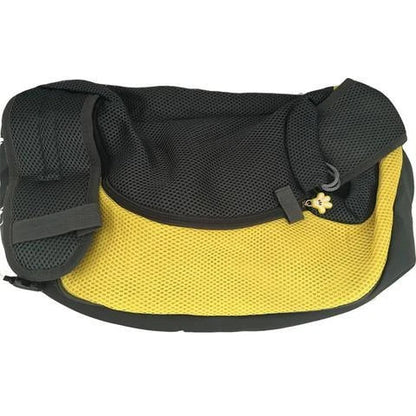 Premium soft pet sling carrier with padded mesh fabric and adjustable leather strap for hands-free convenience and pet comfort