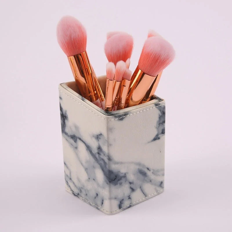 10-piece marble makeup brush set with 5 large and 5 small brushes for beauty applications