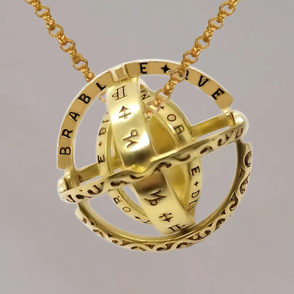 Germany Astronomical Ball Ring Necklace with flip deformation feature in silver and gold