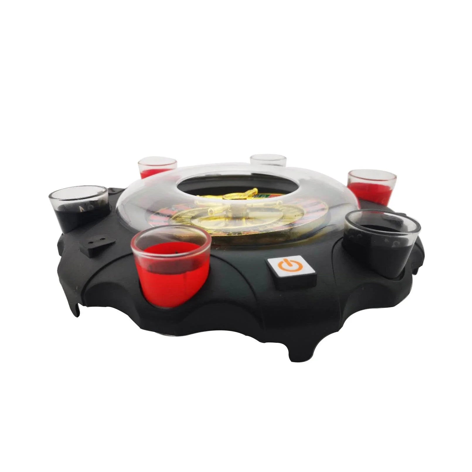 Elegant acrylic and glass roulette game set with spinning wheel and shot glasses, perfect for lively social gatherings