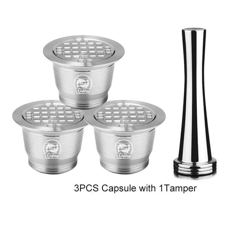 Premium stainless steel coffee capsule holder with integrated tamper for easy organization and perfect espresso extraction