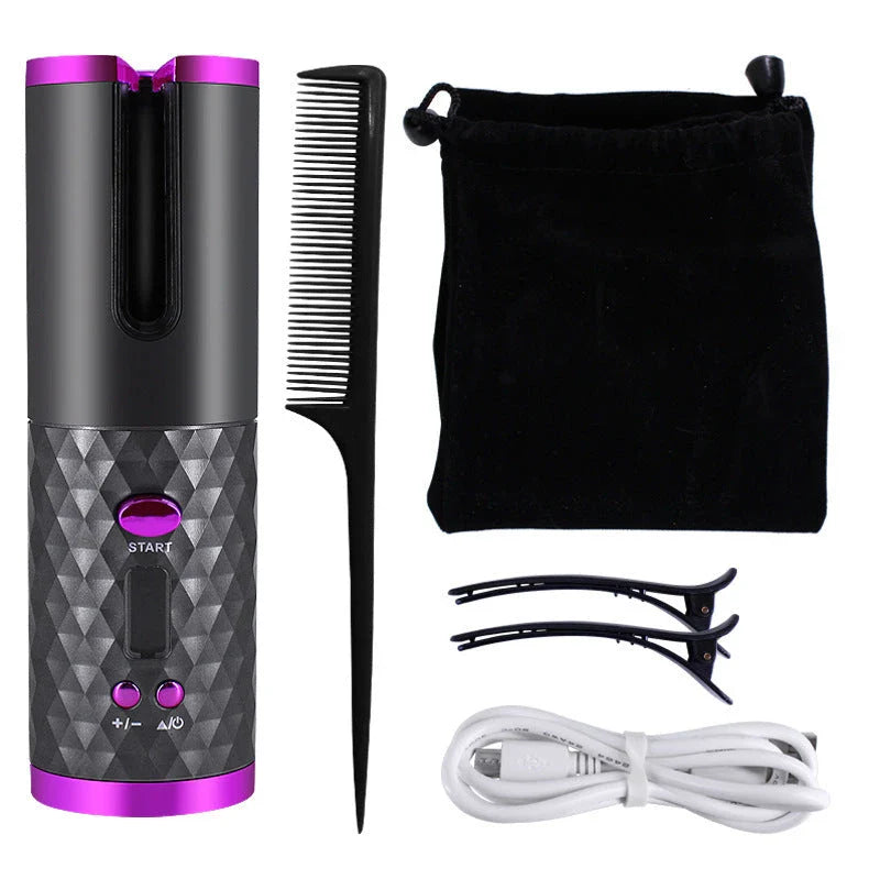 Cordless Automatic Hair Curler with LCD Display for creating salon-quality curls and waves on the go