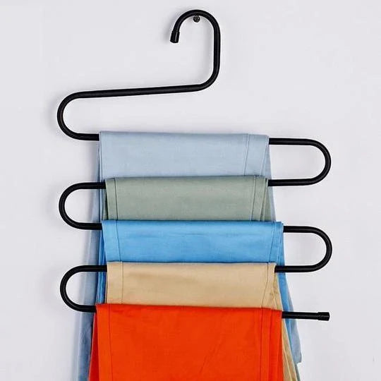 Sturdy and Stylish 5-Tier Pants Rack in Stainless Steel, Designed to Maximize Closet Space and Organize Pants, Jeans, and Trousers