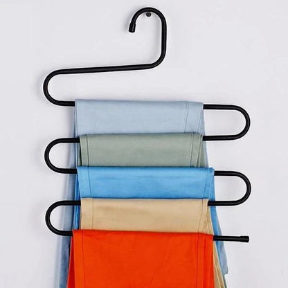 Sturdy and Stylish 5-Tier Pants Rack in Stainless Steel, Designed to Maximize Closet Space and Organize Pants, Jeans, and Trousers