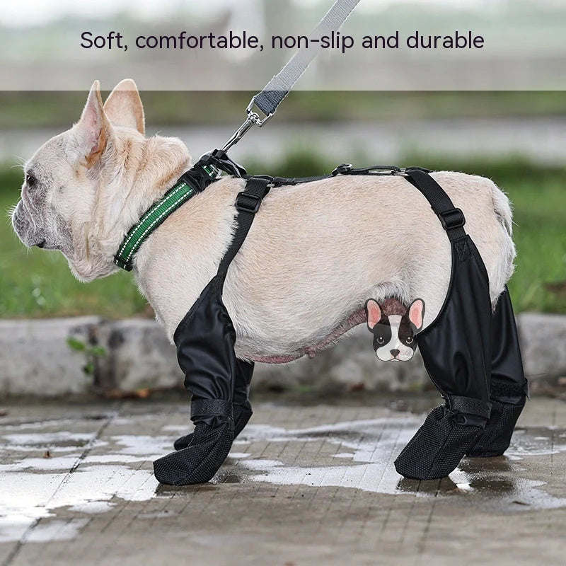 Adjustable waterproof dog boots with non-slip soles for outdoor protection