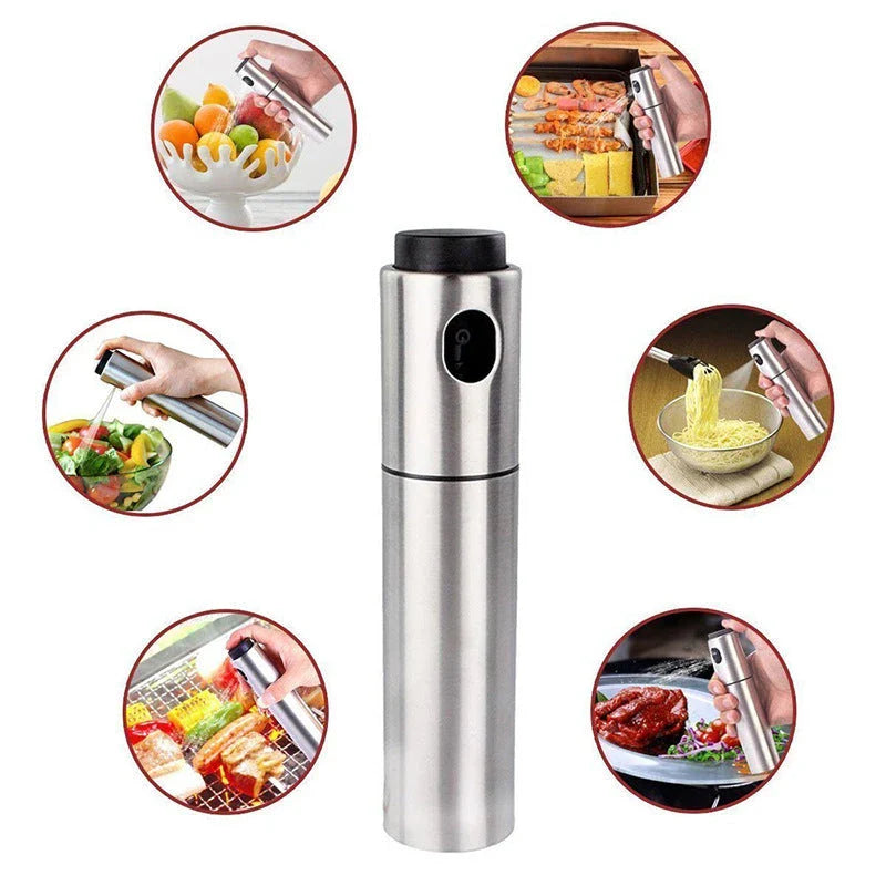 Stainless steel cooking spray oil mister for even oil distribution and controlled usage