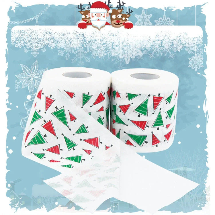 Christmas themed toilet roll with Santa Claus and holiday designs