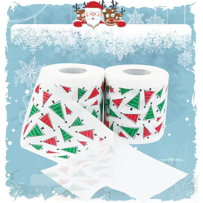 Christmas themed toilet roll with Santa Claus and holiday designs