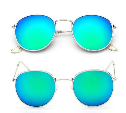 Women's retro metal sunglasses with round frame in gold and silver options