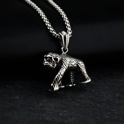 Geometric titanium steel pendant necklace with gibbon monkey design