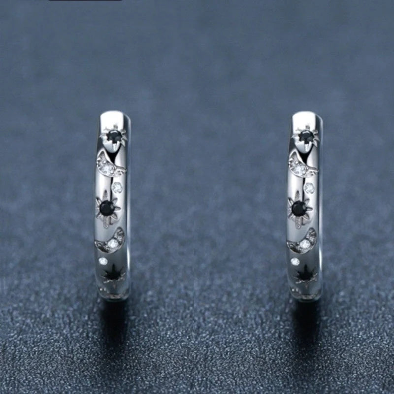 Elegant French Zircon Star and Moon Earrings with copper base and natural finish