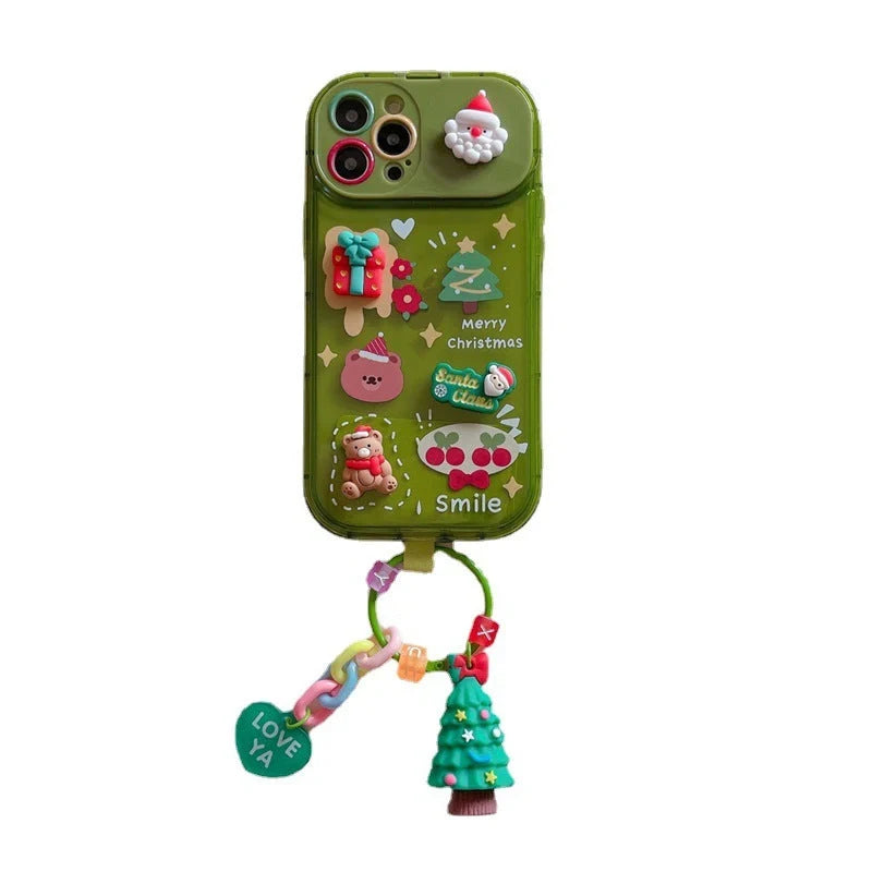 Festive Christmas Santa Claus Elk Hat Pendant Flip Phone Case for iPhone with 3D design
