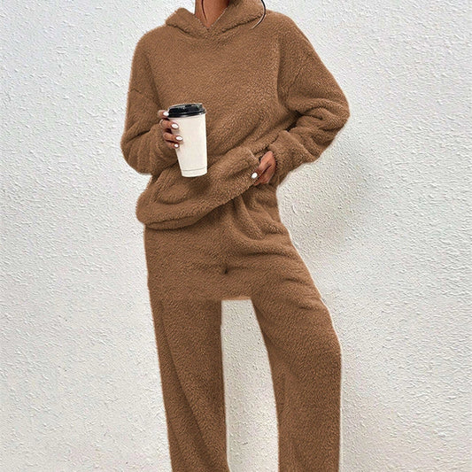 Fleece-lined hooded casual trousers in various colours, featuring dimensional patch pockets and a stylish, comfortable design.