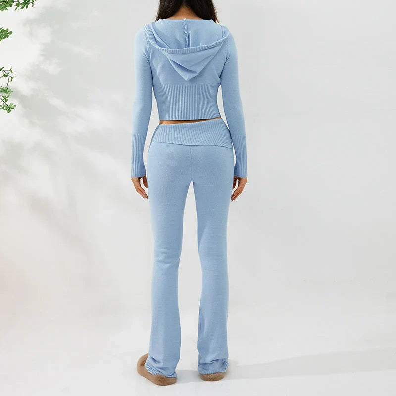 Stylish hoodie suit set with cozy hoodie and high-waisted pants in various colors