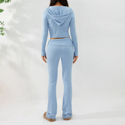 Stylish hoodie suit set with cozy hoodie and high-waisted pants in various colors