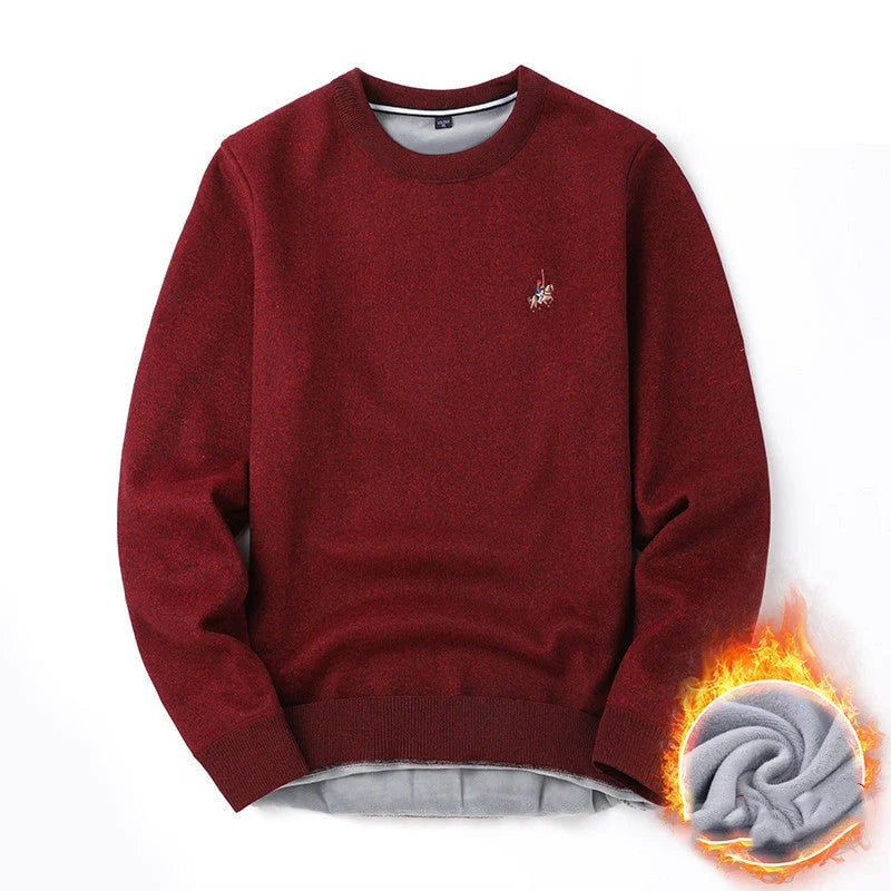 Men's navy blue velvet thickened winter sweater, regular fit, 100% polyester