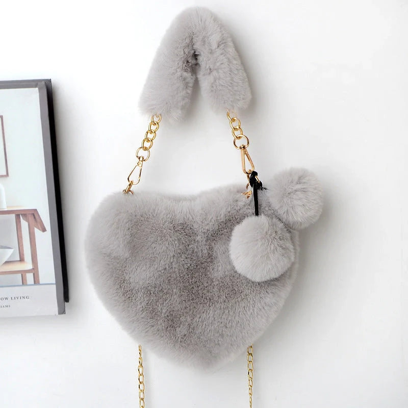 Love Bags Soft Plush Heart-Shaped Handbag for Women in various colours