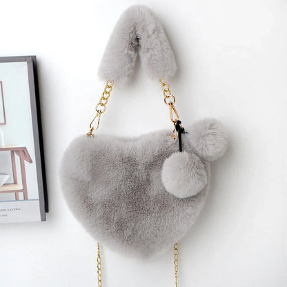 Love Bags Soft Plush Heart-Shaped Handbag for Women in various colours