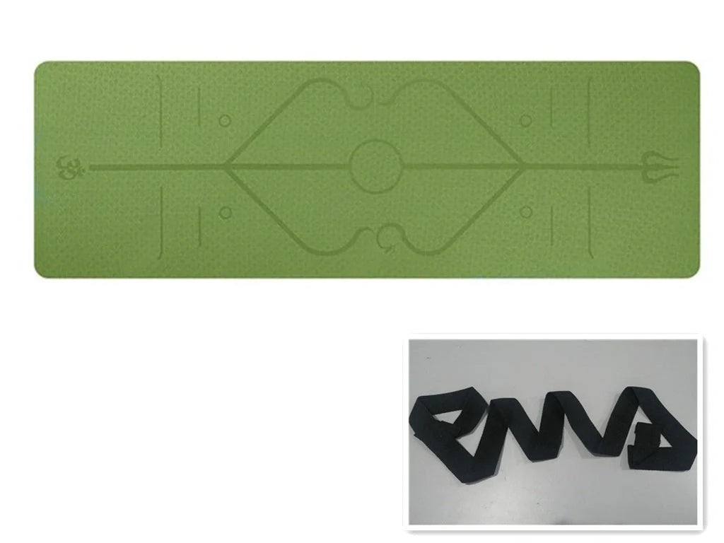 Non-slip TPE yoga mat with position lines for beginners, available in multiple colors