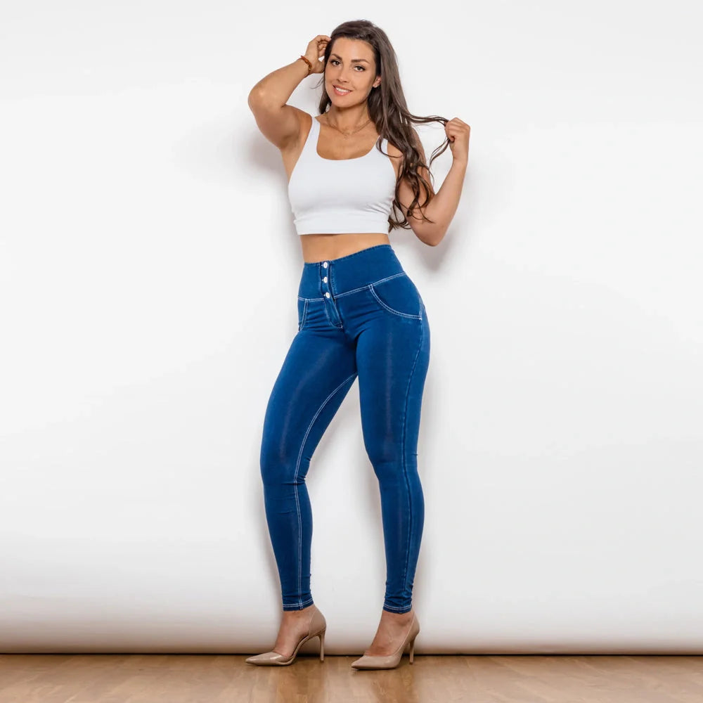 Shascullfites Melody High Waist Jeans in dark blue with butt lifting effect