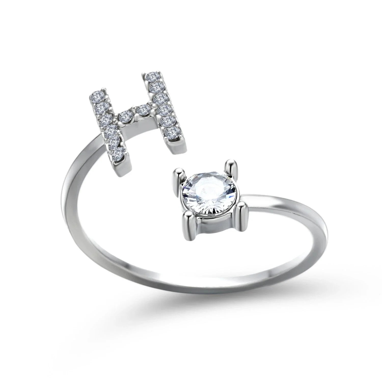 Customizable adjustable ring with 26 letters for women, featuring zircon stones and copper alloy construction