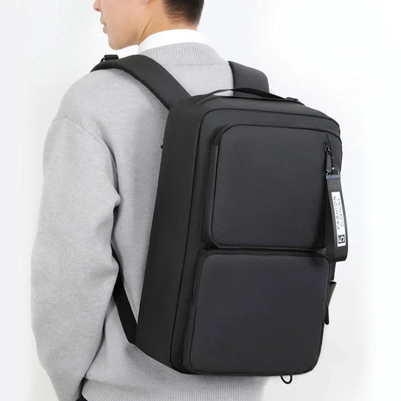 Versatile backpack with large capacity and laptop compartment, made of durable oxford cloth in grey and black colors