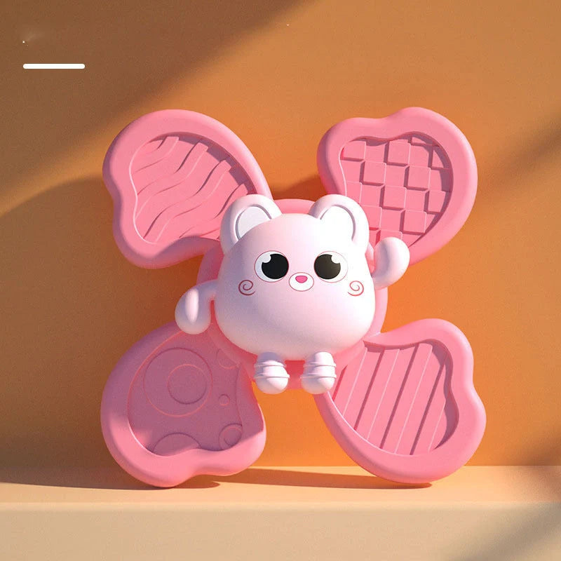 Baby bath spinning top toy with animal shapes and suction cups