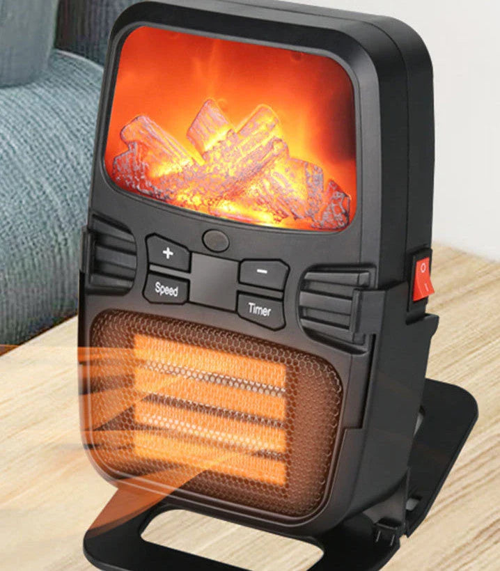 Compact 1000W electric fan heater with remote control, suitable for home and office use