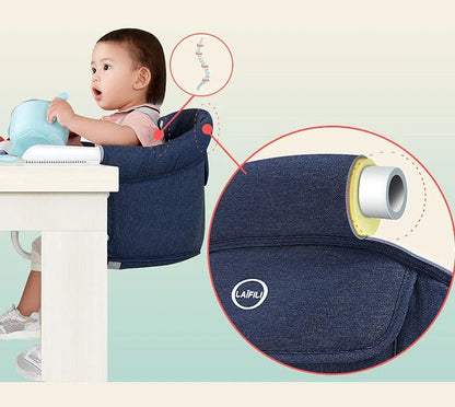 Foldable high chair with safety belt, perfect for portable infant feeding at home or while traveling