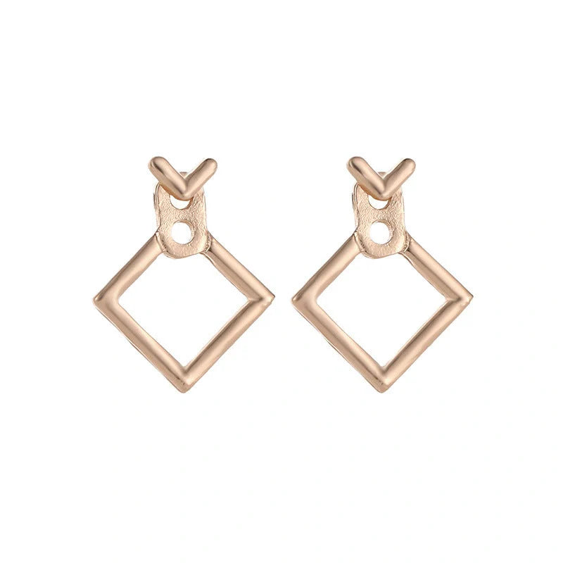Hollow diamond square stud earrings in alloy with various finishes