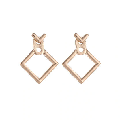 Hollow diamond square stud earrings in alloy with various finishes