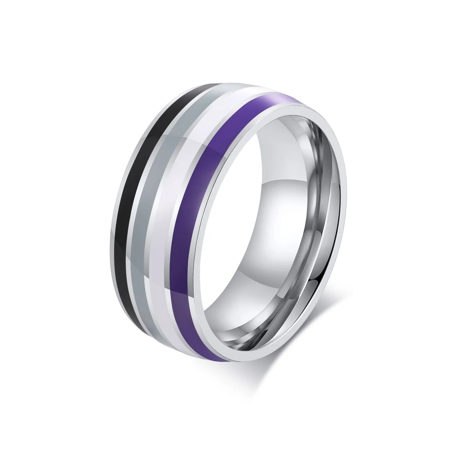 Men's titanium steel rainbow flag ring with vibrant colours, perfect for pride or travel commemoration.