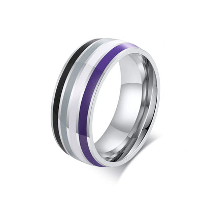 Men's titanium steel rainbow flag ring with vibrant colours, perfect for pride or travel commemoration.