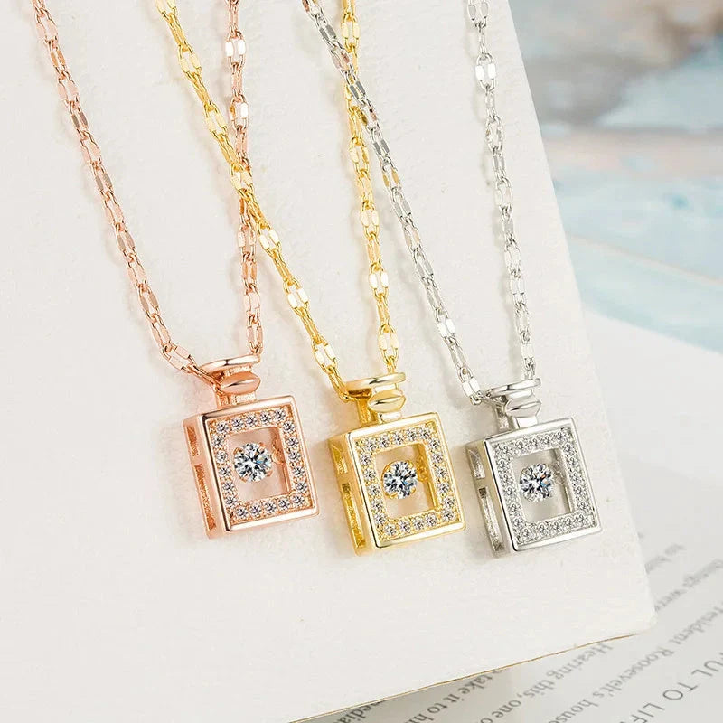 Valentine's Day titanium steel perfume bottle pendant necklace with zircon detail