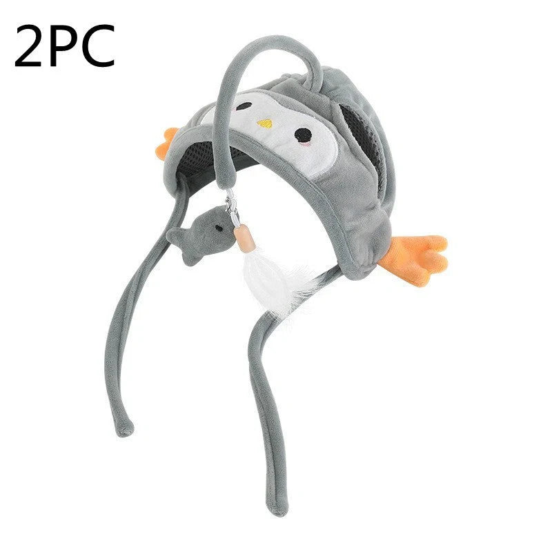 Adjustable head wearing feather funny cat stick toy for indoor play