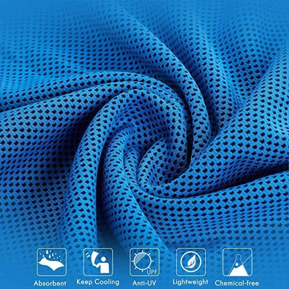 Mountaineering Cooling Towel in various vibrant colours, designed for outdoor activities and heat relief