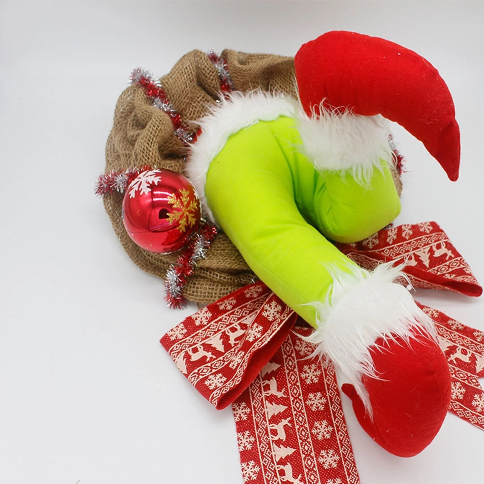 Christmas Thief Burlap Wreath with Santa Legs decoration