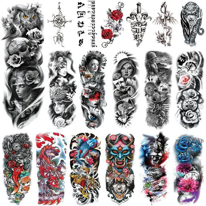 Waterproof Full Arm Tattoo Sticker in various colours for temporary body art