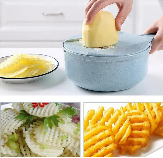 8-in-1 Mandoline Slicer with Interchangeable Blades for Slicing, Dicing, and Grating Vegetables and Ingredients