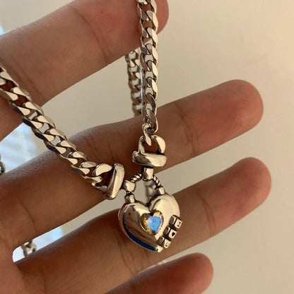 Heart Sweater Necklace in Thai silver with geometric heart design